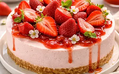 Cold Cheesecake with Strawberries