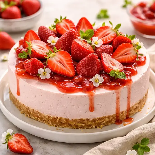 Cold Cheesecake with Strawberries