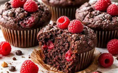 Chocolate Muffins with Raspberries