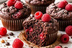 Chocolate Muffins with Raspberries