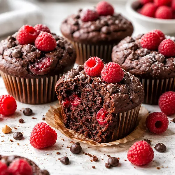 Chocolate Muffins with Raspberries