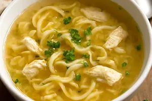 Chicken broth with noodles
