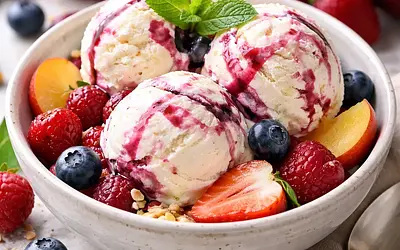 Creamy ice cream with fruits