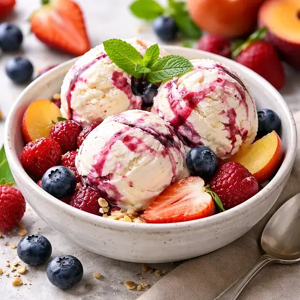 Creamy ice cream with fruits