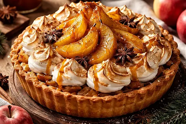 Szarlotka zimowa z korzenną bezą i karmelizowanymi gruszkami