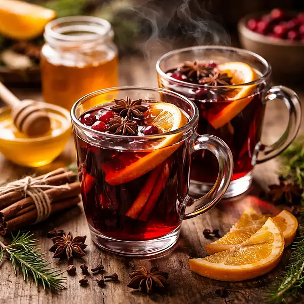 Tradycyjne grzane wino z miodem, pomarańczą i przyprawami