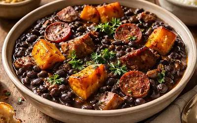 Feijoada zimowa z pieczoną dynią i chorizo