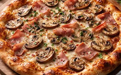 Pizza z pieczarkami i szynką