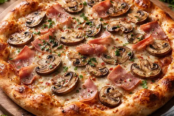 Pizza z pieczarkami i szynką