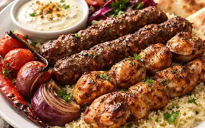 Kebab mieszany (kurczak + baranina) z sosem czosnkowym