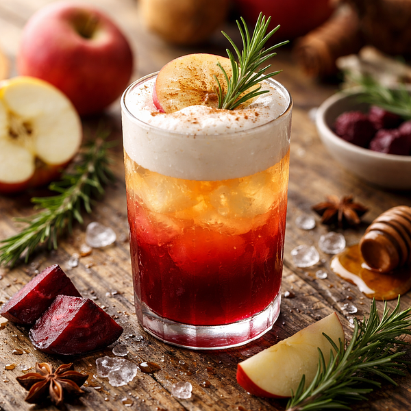 Jesienny koktajl warstwowy: jabłko + burak z rozmarynową pianą (wariant c87c2855)