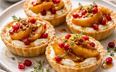 Szybkie tartyletki z mascarpone, karmelizowaną gruszką i granatem