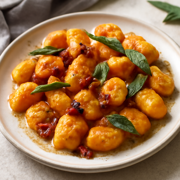 Aksamitne Gnocchi Dyniowe z Masłem Szałwiowym i Chrupiącym Boczkiem
