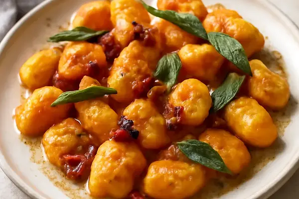 Aksamitne Gnocchi Dyniowe z Masłem Szałwiowym i Chrupiącym Boczkiem
