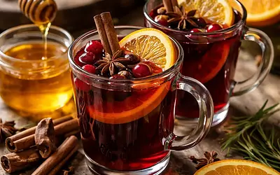 Traditional mulled wine with orange and honey
