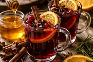 Traditional mulled wine with orange and honey