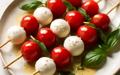Skewers with mozzarella and cherry tomatoes