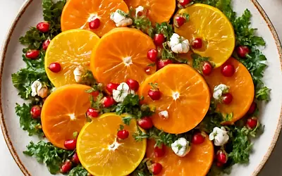 Winter citrus-persimmon salad with pomegranate, arugula, and feta cheese (quick)