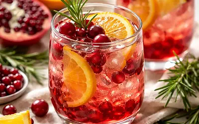 Quick winter citrus-cranberry-pomegranate drink with rosemary