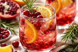 Quick winter citrus-cranberry-pomegranate drink with rosemary