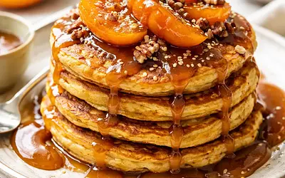 Pumpkin pancakes with ricotta and miso-caramel sauce with candied persimmon (variant a7769dda)