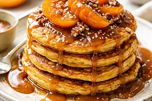 Pumpkin pancakes with ricotta and miso-caramel sauce with candied persimmon (variant a7769dda)