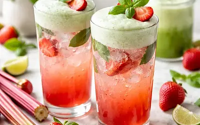 Wiosenny Spritz rabarbarowo‑truskawkowy z pianką bazyliową