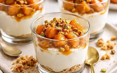 Szybkie pucharki z ricottą, karmelizowanym kaki i chrupiącą kruszonką