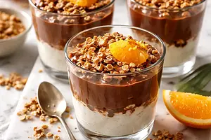 Quick Chocolate-Orange Cups with Ricotta and Crunchy Oat-Almond Crumble