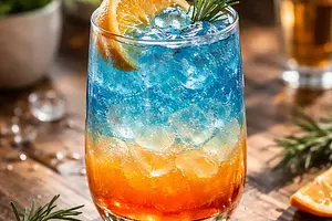 Shiny pomegranate-orange cocktail with rosemary
