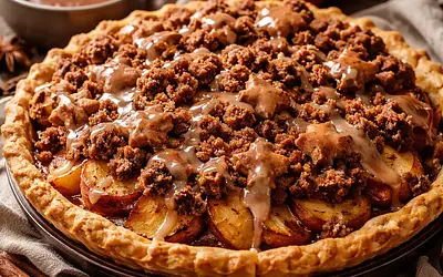 Autumn-Winter Apple Pie with Gingerbread Crumble and Vanilla-Plum Sauce