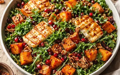 Jesienna sałatka fusion z pieczonym batatem, quinoą i halloumi