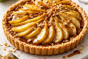 Pear and Caramel Tart on Almond Shortcrust Base