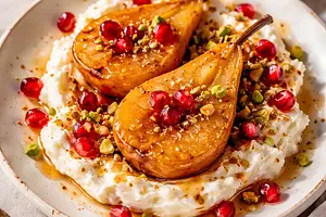 Szybkie karmelizowane gruszki z kremem ricotta i granatem (wariant c4d424ae)