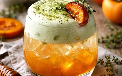 Winter Fusion Cocktail: Caramelized Persimmon with Matcha-Coco Foam (variant fbbc2989)