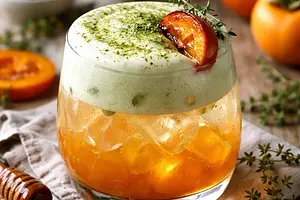 Zimowy koktajl fusion: karmelizowany persymon z matcha-coco pianą (wariant fbbc2989)