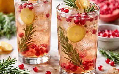 Sparkling Winter Cocktail — Rosemary-Ginger Pomegranate Fizz
