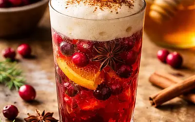 Traditional Spiced Infusion with Cranberries and Honey Foam