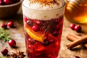 Traditional Spiced Infusion with Cranberries and Honey Foam
