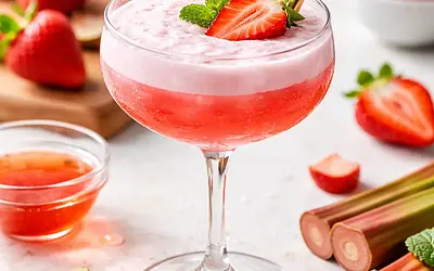 Spring Rhubarb-Strawberry Cocktail with Aquafaba Foam