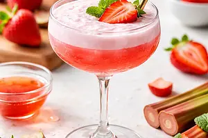 Spring Rhubarb-Strawberry Cocktail with Aquafaba Foam