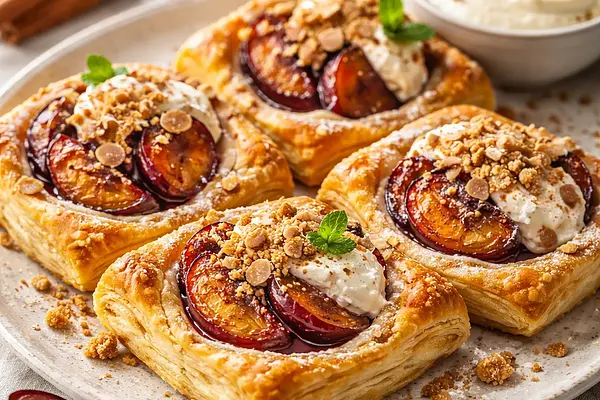 Pieczone śliwki w migdałowym cieście z kremem ricottowym i kruszonką cynamonową (wariant cb2e2262)