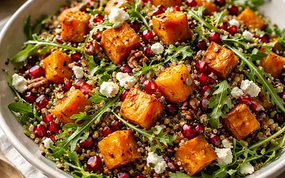 Modern seasonal salad with roasted pumpkin, quinoa, and pomegranate (variant f730aa62)