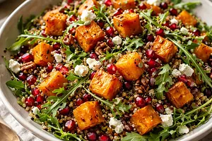Modern seasonal salad with roasted pumpkin, quinoa, and pomegranate (variant f730aa62)