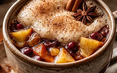 Traditional warming spiced compote with cinnamon foam
