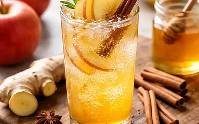 Sparkling apple-ginger drink with cinnamon-honey syrup