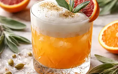 Shiny winter citrus-cardamom cocktail with sage foam (variant 2efca913)