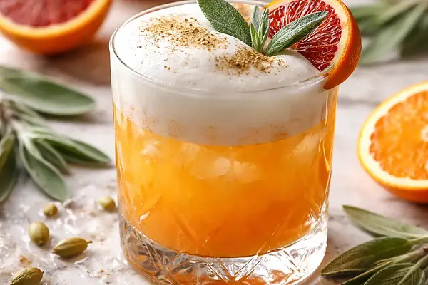 Błyszczący zimowy koktajl cytrusowo-kardamonowy z pianą szałwiową (wariant 2efca913)