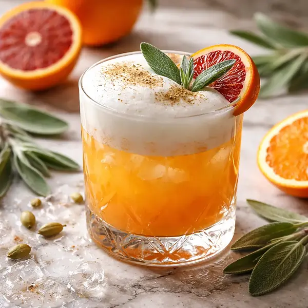 Błyszczący zimowy koktajl cytrusowo-kardamonowy z pianą szałwiową (wariant 2efca913)