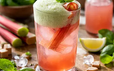 Rhubarb tonic with basil foam
